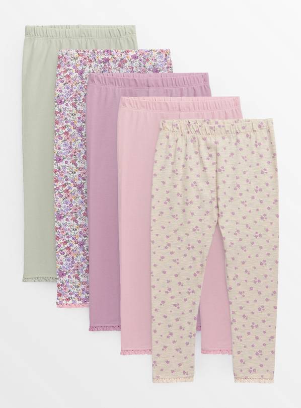 Pink Floral Print Leggings 5 Pack 1-2 years